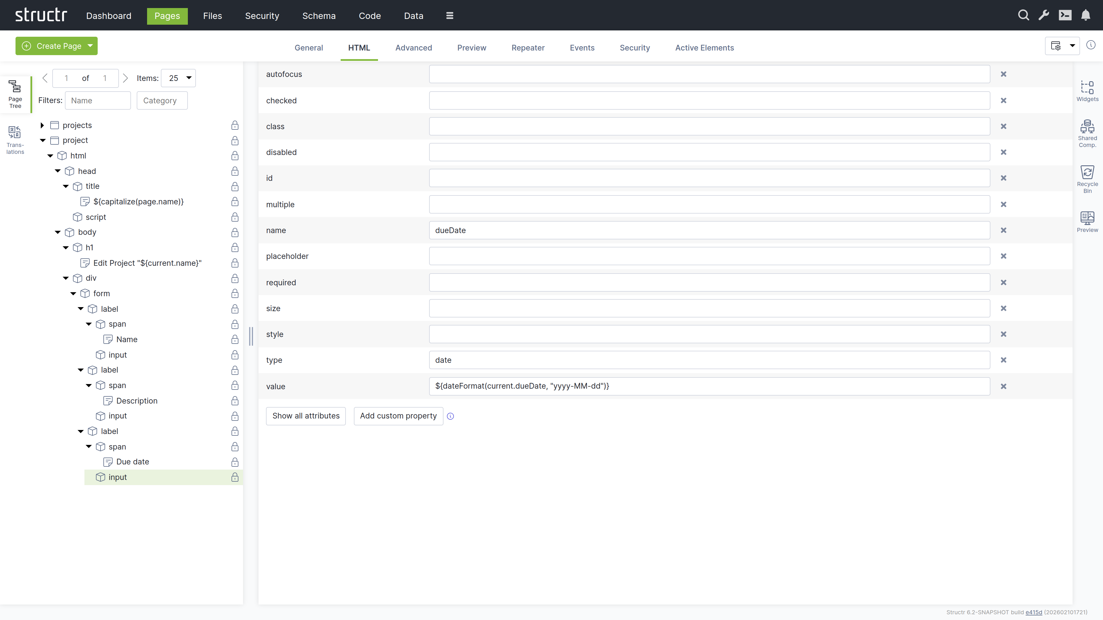 Event Action Mapping configuration for the edit form