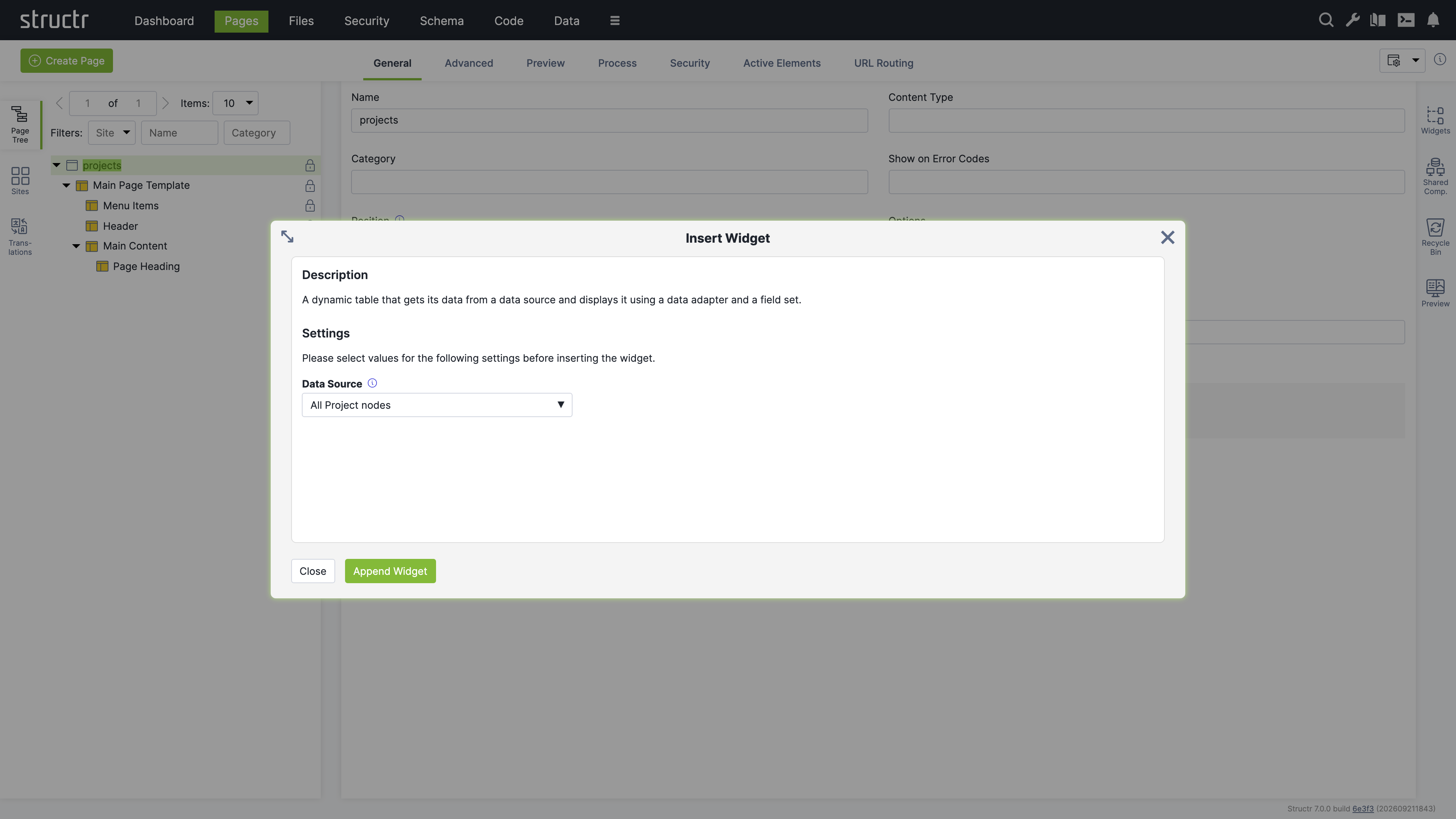 Insert Widget Dialog